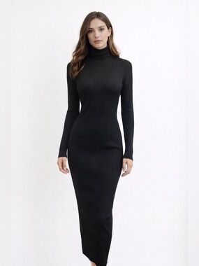 Catherine Malandrino Ribbed Turtleneck Sweater Dress Bodycon Midi Long Sleeve